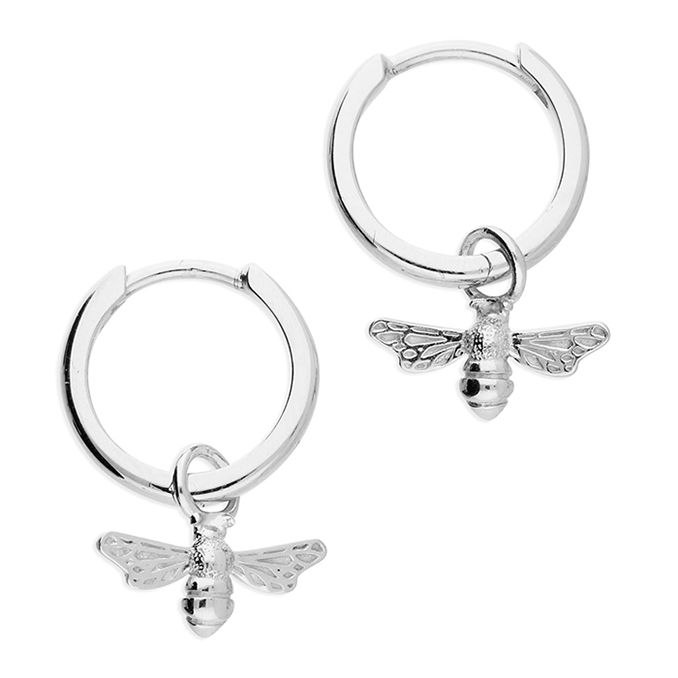 Silver Bee Charm Huggie Earrings
