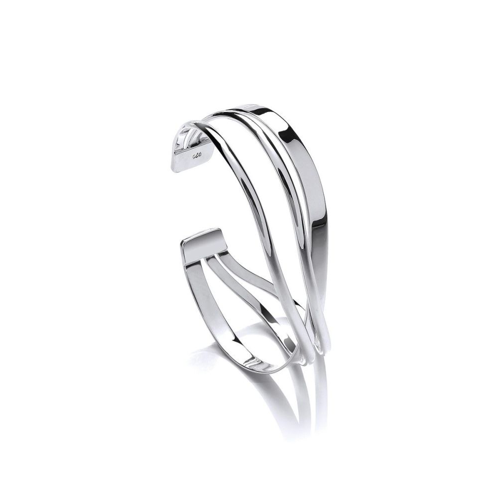 Silver Triple Wave Band Cuff Bangle -  by Cavendish French