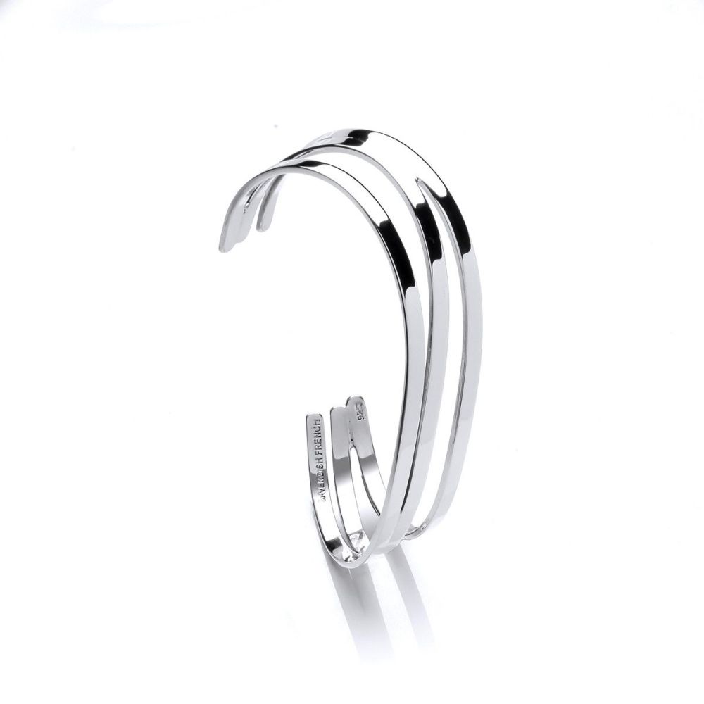 Silver Triple Wave Cuff Bangle by Cavendish French