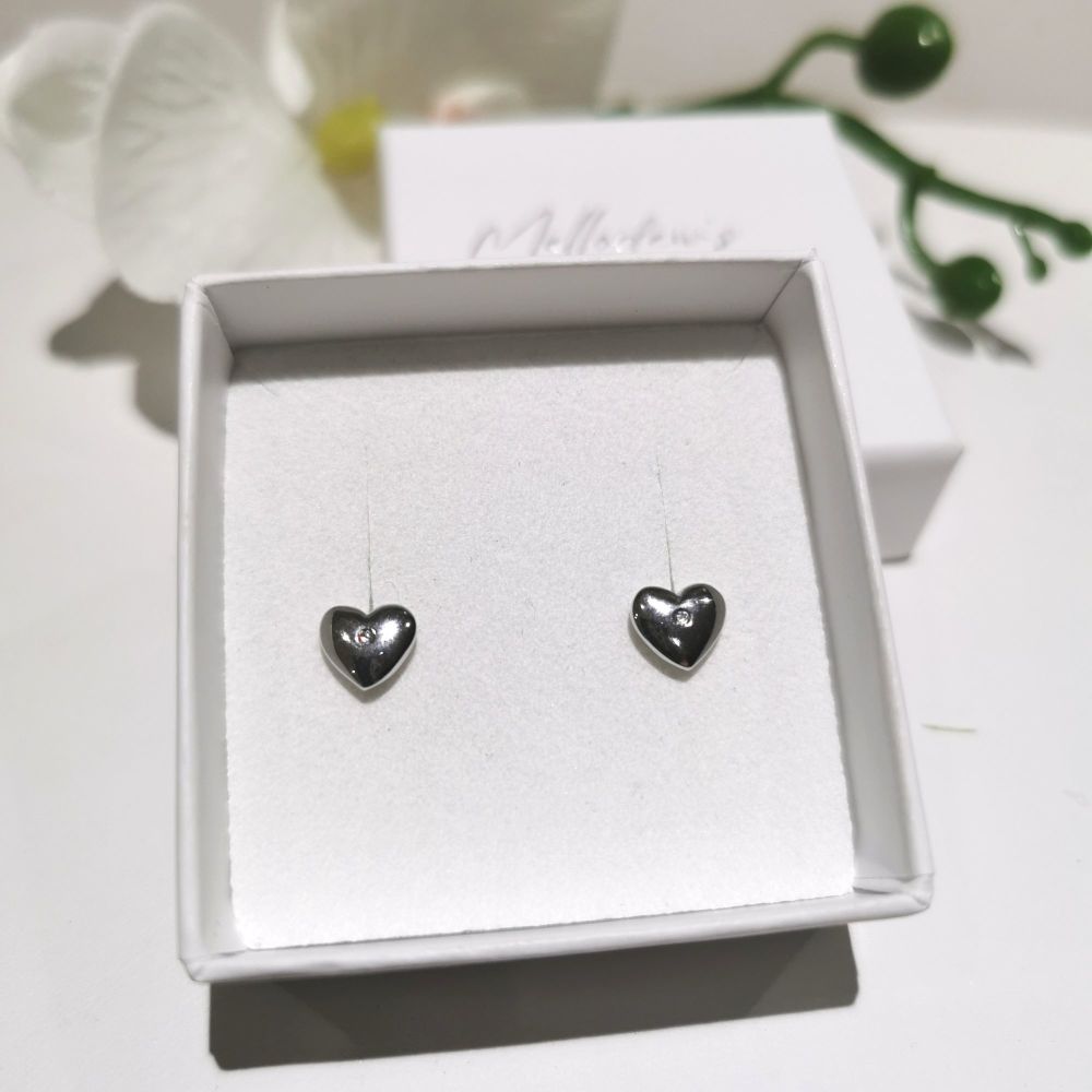 Silver Heart Cubic Zirconia Stud Earrings