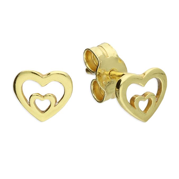 Gold Double Heart Stud Earrings