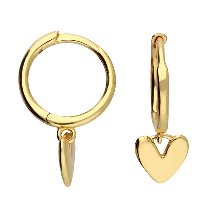 Gold Heart Charm Hinged Huggie Earrings