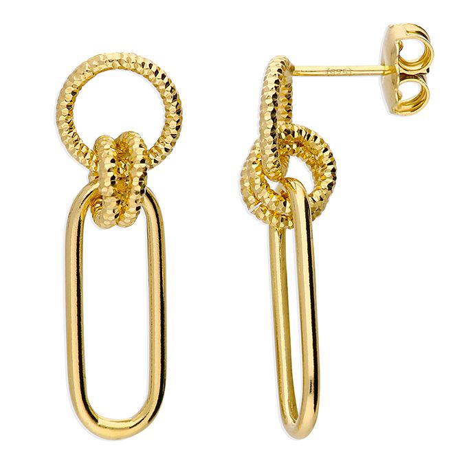 Gold Fancy Paperclip Drop Earrings