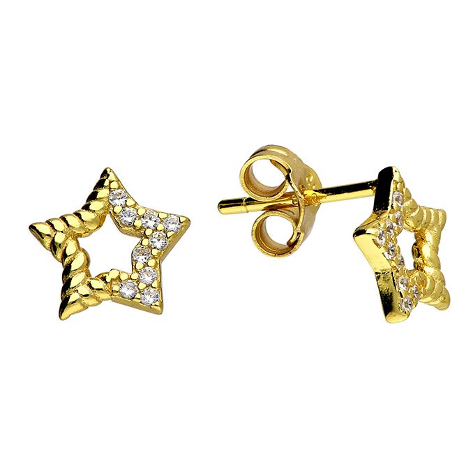 Gold Cubic Zirconia Star Stud Earrings