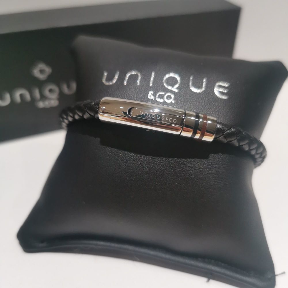 UNIQUE & CO Black Leather Bracelet - B516BL