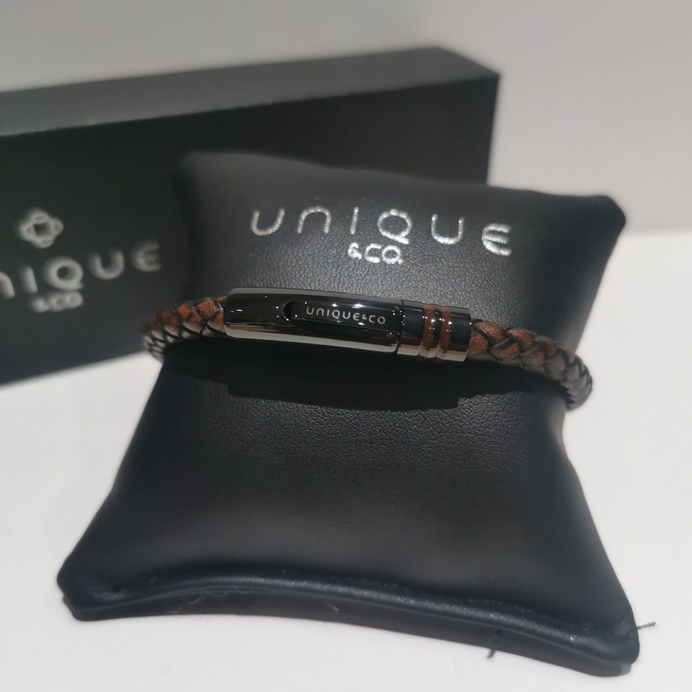 UNIQUE & CO Dark Brown Leather Bracelet With Black Clasp - B534AB