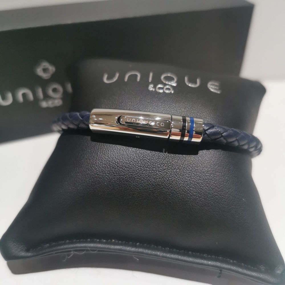 UNIQUE & CO Navy Leather Bracelet - B515NV