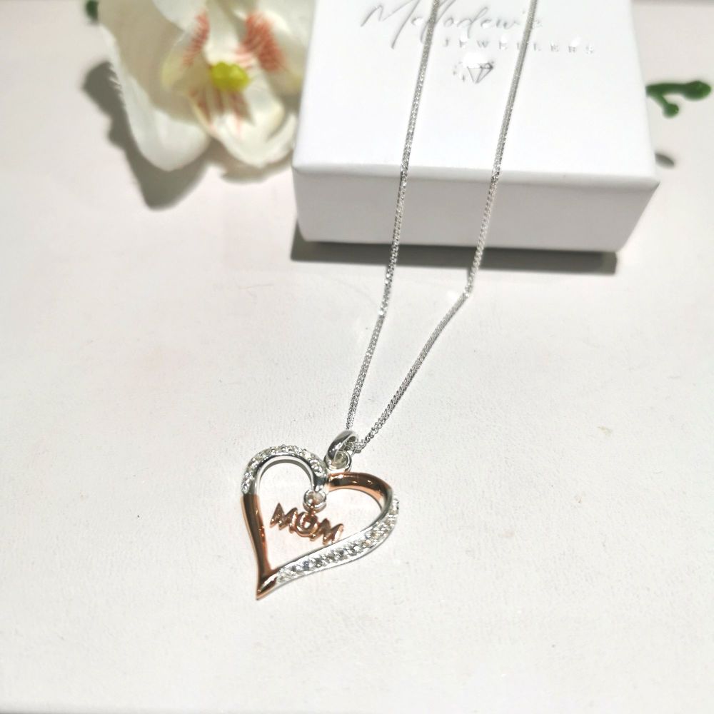 Two Tone Silver & Rose Gold 'MUM' Pendant & Chain