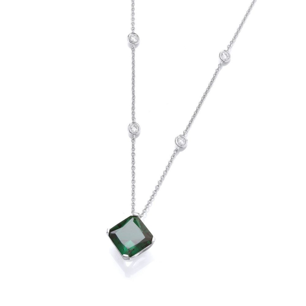 Silver & Emerald Cubic Zirconia Vintage Style Necklace - Cavendish French