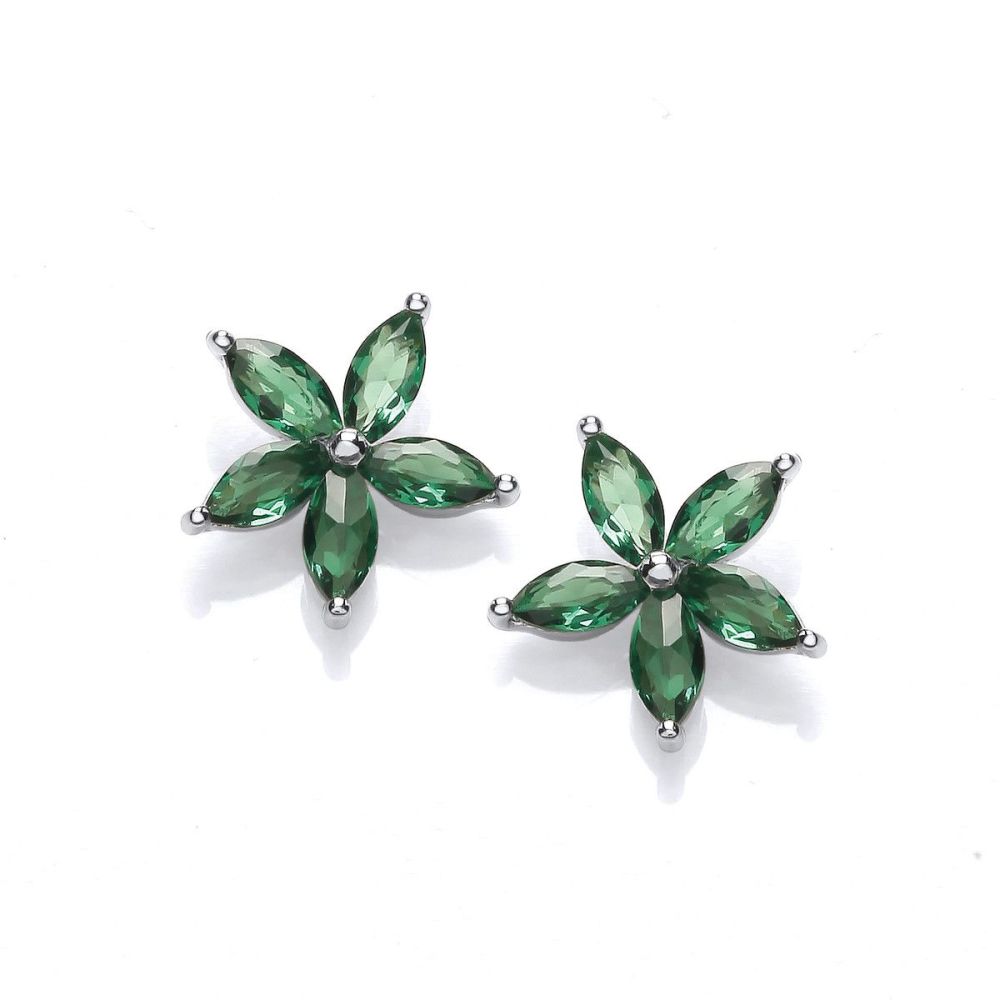 Emerald Cubic Zirconia Star Flower Earrings - Cavendish French