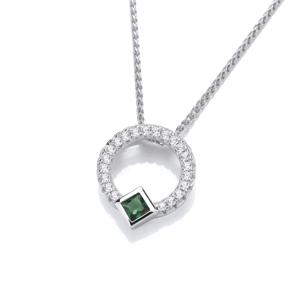 Silver & Emerald Cubic Zirconia Designer Necklace - Cavendish French