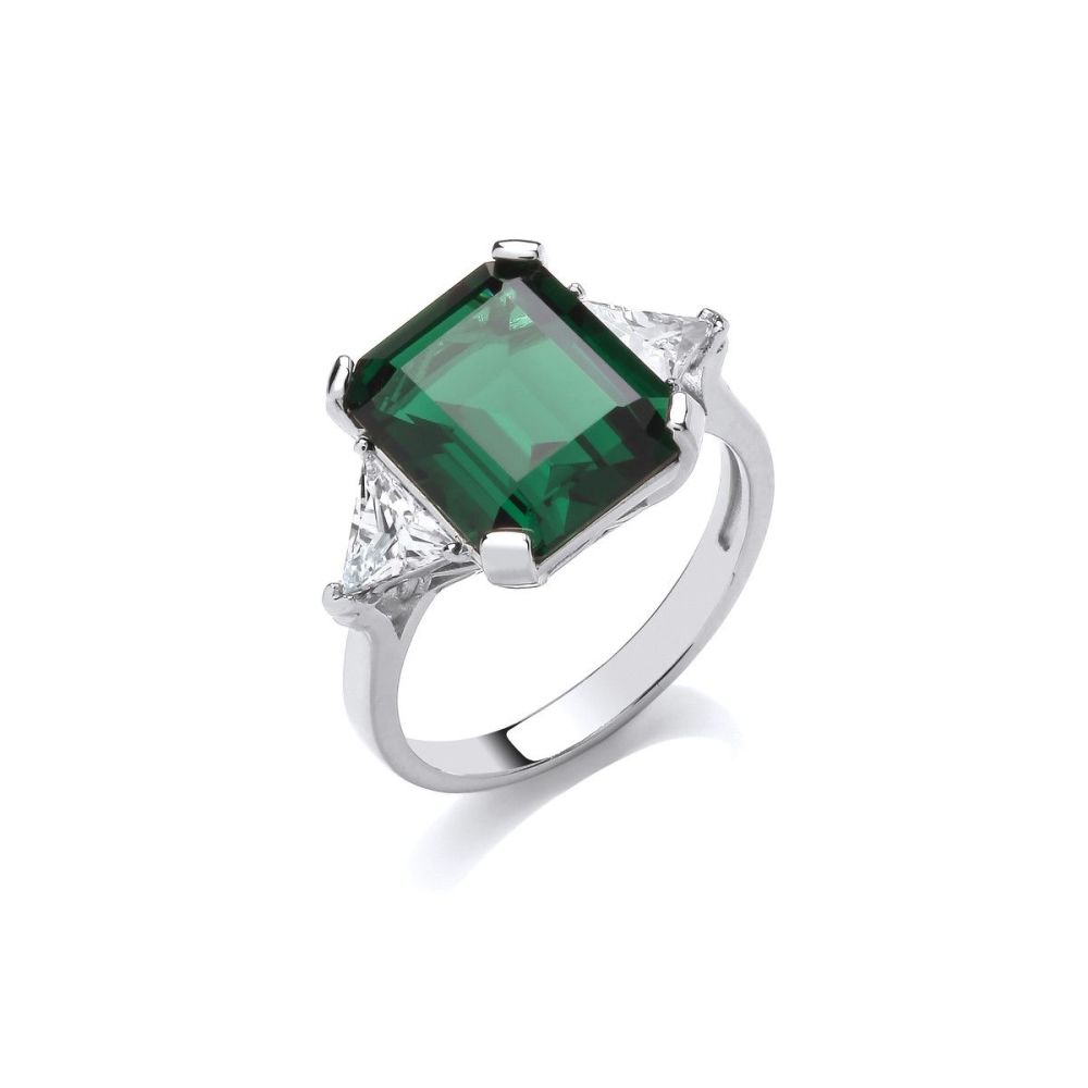 Silver & Emerald Cubic Zirconia Vintage Style Ring -  Cavendish French