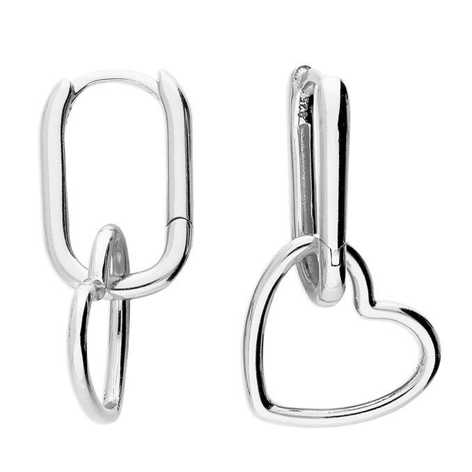 Silver Open Heart Charm Huggie Earrings