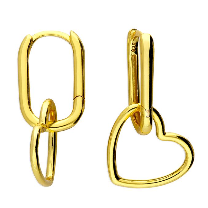 Gold Hoop Heart Drop Huggie Earrings