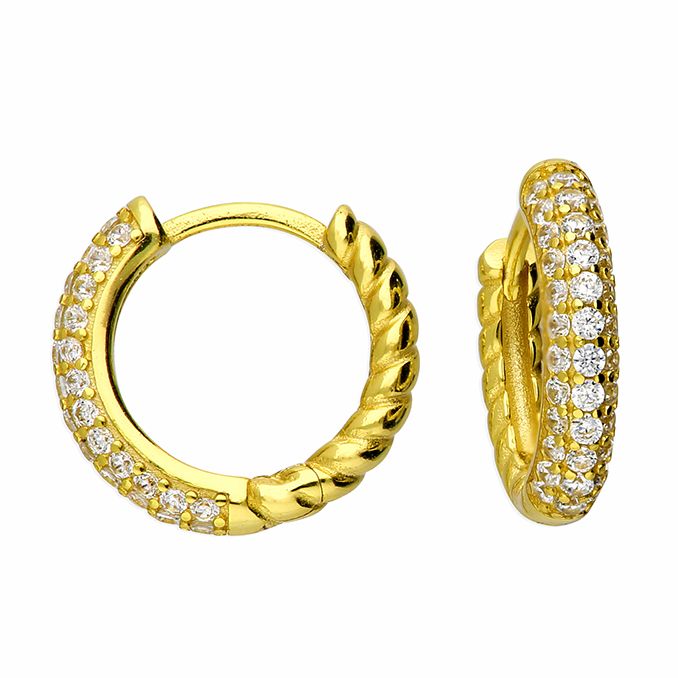 Gold Twist Sparkle  Hoop Huggie Earrings