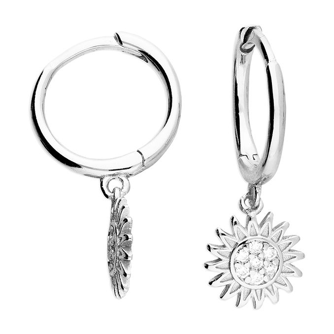 Silver Sun Charm Huggie Earrings