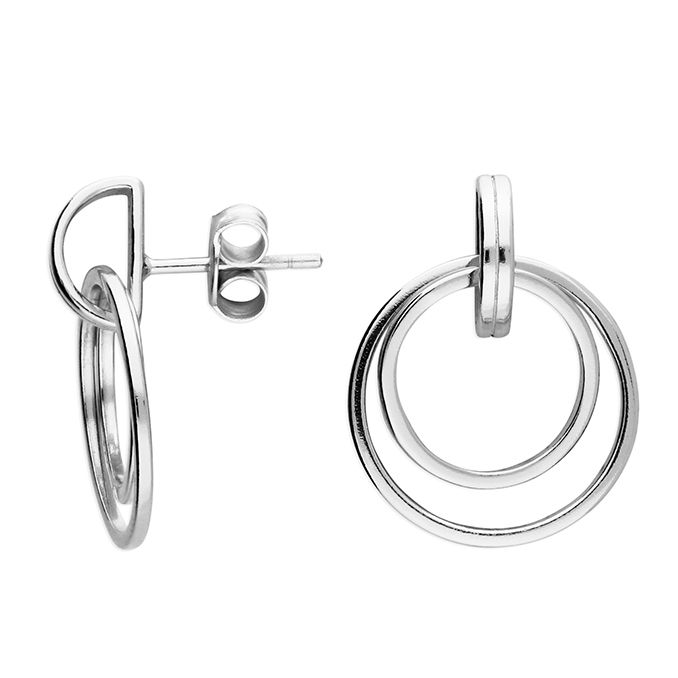 Silver Double Circle Stud Earrings