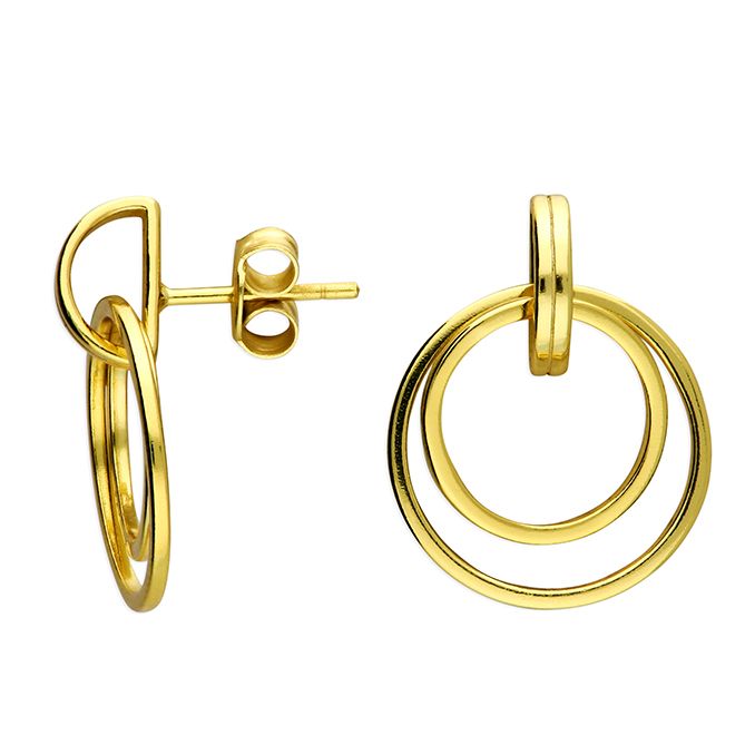 Gold Double Circle Stud Earrings