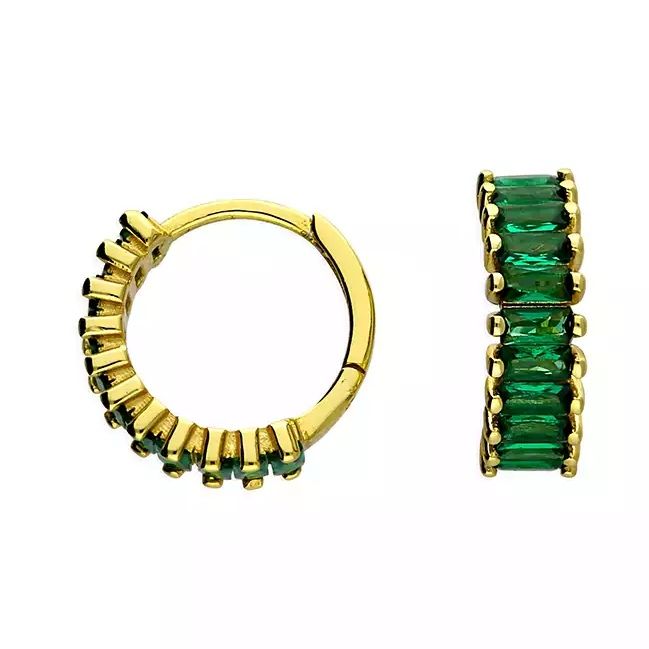 Emerald Baguette 10mm Huggie Hoop Earrings