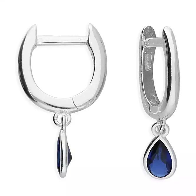 Horseshoe Huggie Hoop with Sapphire Teardrop Charm