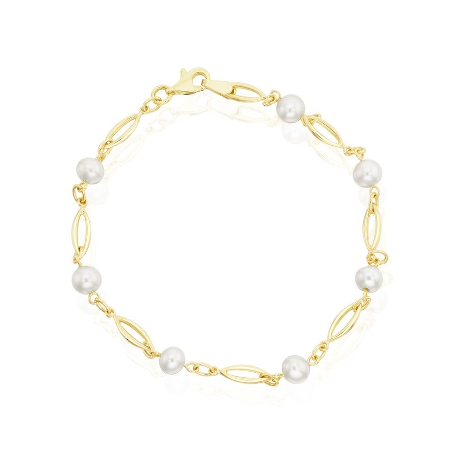 9CT Yellow Gold Marquise & Freshwater Pearl Bracelet