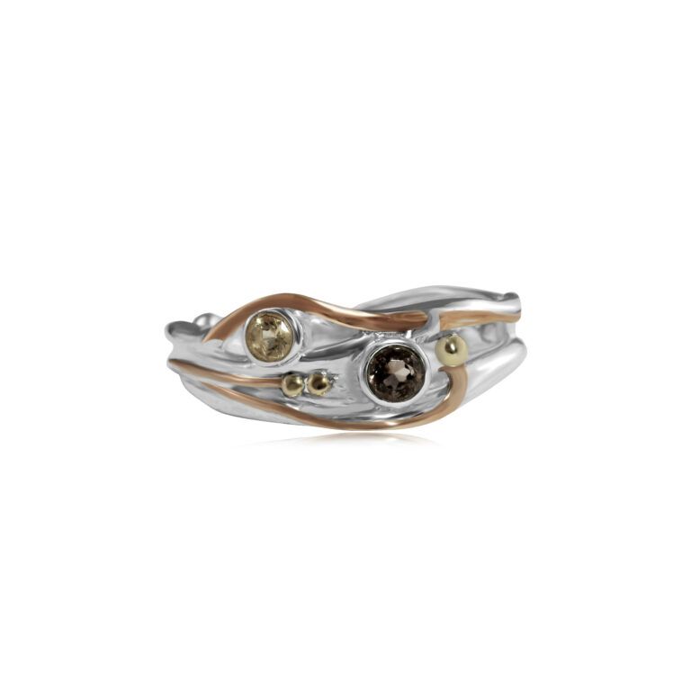Banyan Silver Ring with Smoky Quartz and Citrine