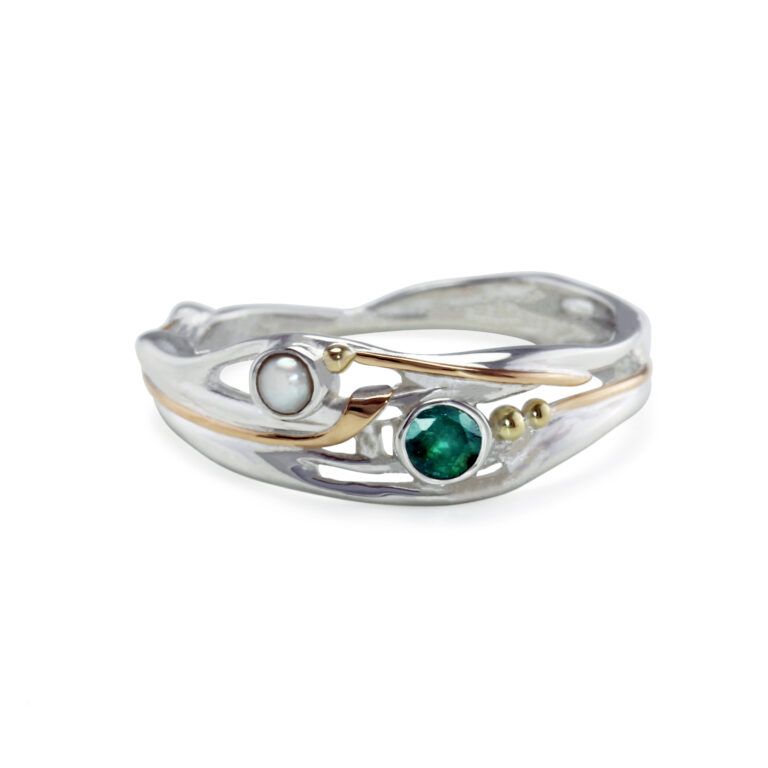 Banyan Emerald and Pearl Silver Ring
