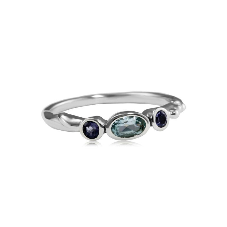 Banyan Iolite and Blue Topaz Dainty Sterling Silver Ring