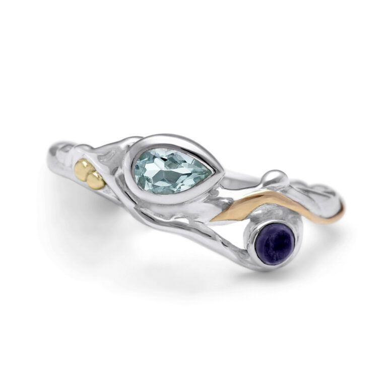 Banyan Organic Silver Ring with Blue Topaz and Iolite
