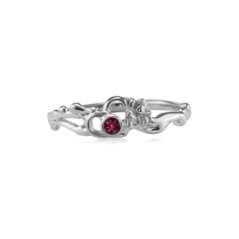 Banyan Dainty Pink Tourmaline Sterling Silver Ring with Flower