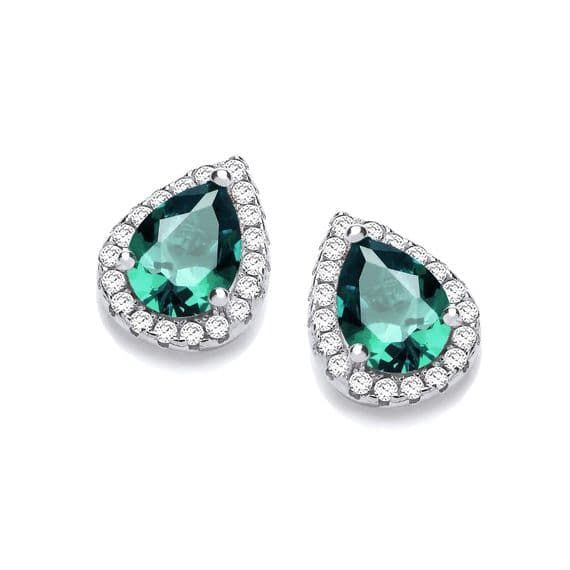 J JAZ Teardrop Emerald Green Cz Stud Earrings