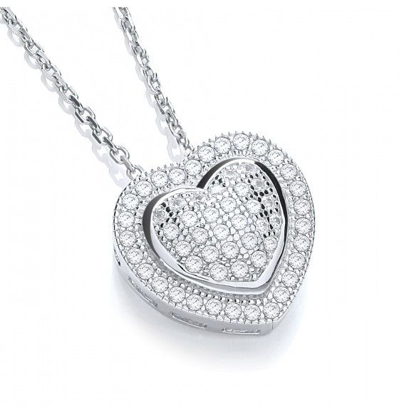 J JAZ Micro Pave' Heart Pendant with Chain
