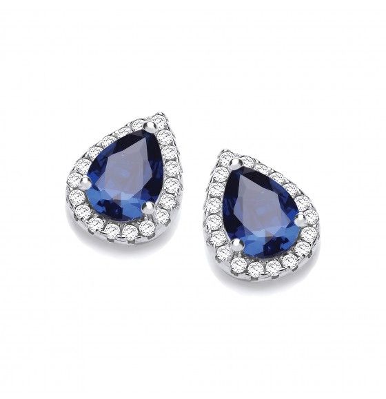 J JAZ Teardrop Sapphire Blue Cz Stud Earrings