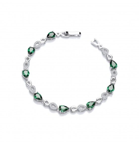J JAZ Green Teardrop CZ's Sterling Silver Ladies Bracelet - JZBR062 