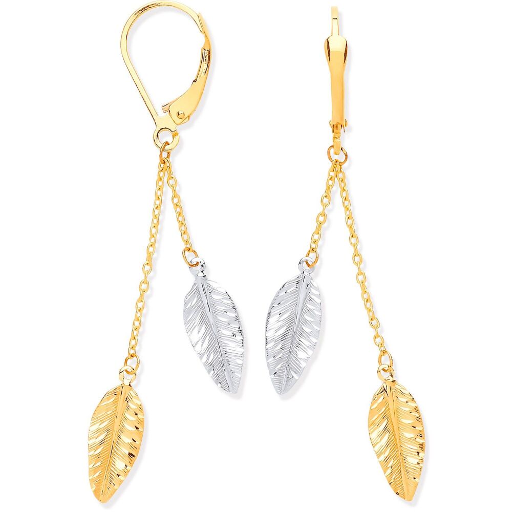 Gold Yellow & White Leaf Drop Earrings