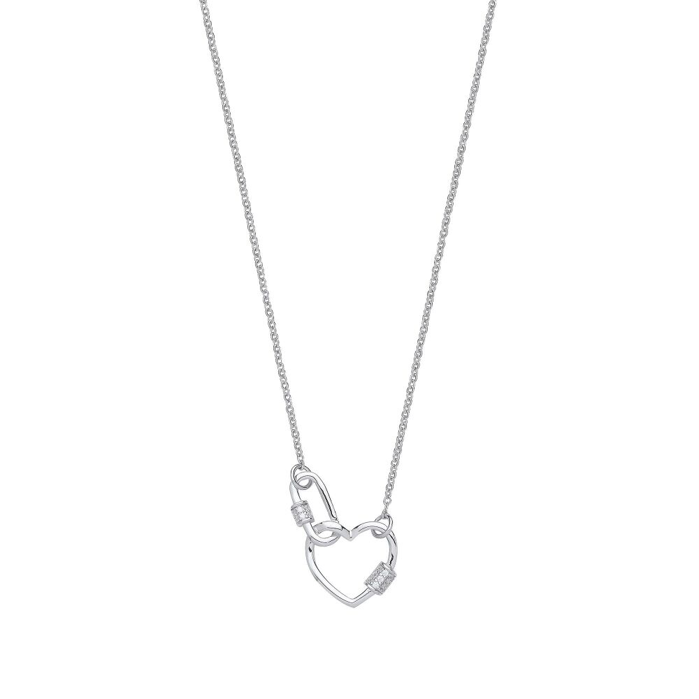 Silver Heart Paper Clip CZ 16" Necklace