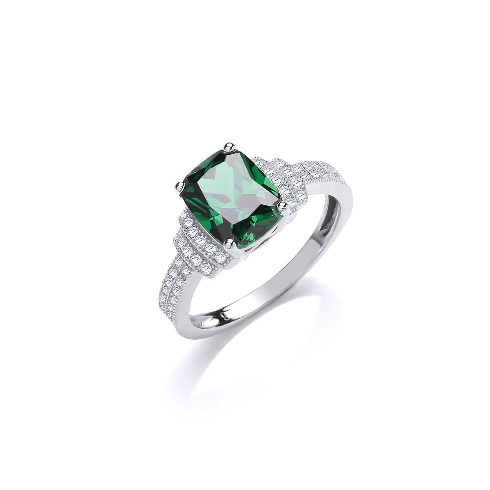 J JAZ Emerald Cut Green Cubic zirconia Silver Ring