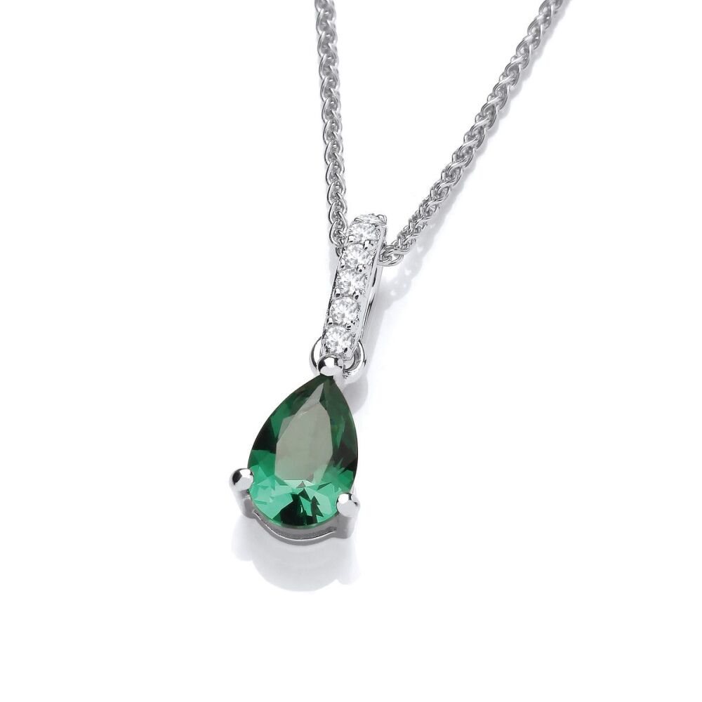 Delicate Emerald Cubic Zirconia & Silver Teardrop Pendant - Cavendish French