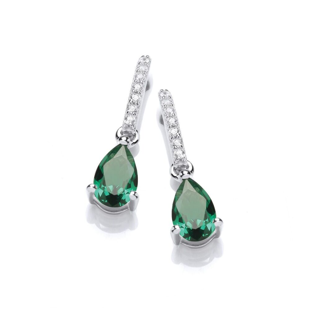 Delicate Emerald Cubic Zirconia Teardrop Earrings - Cavendish French