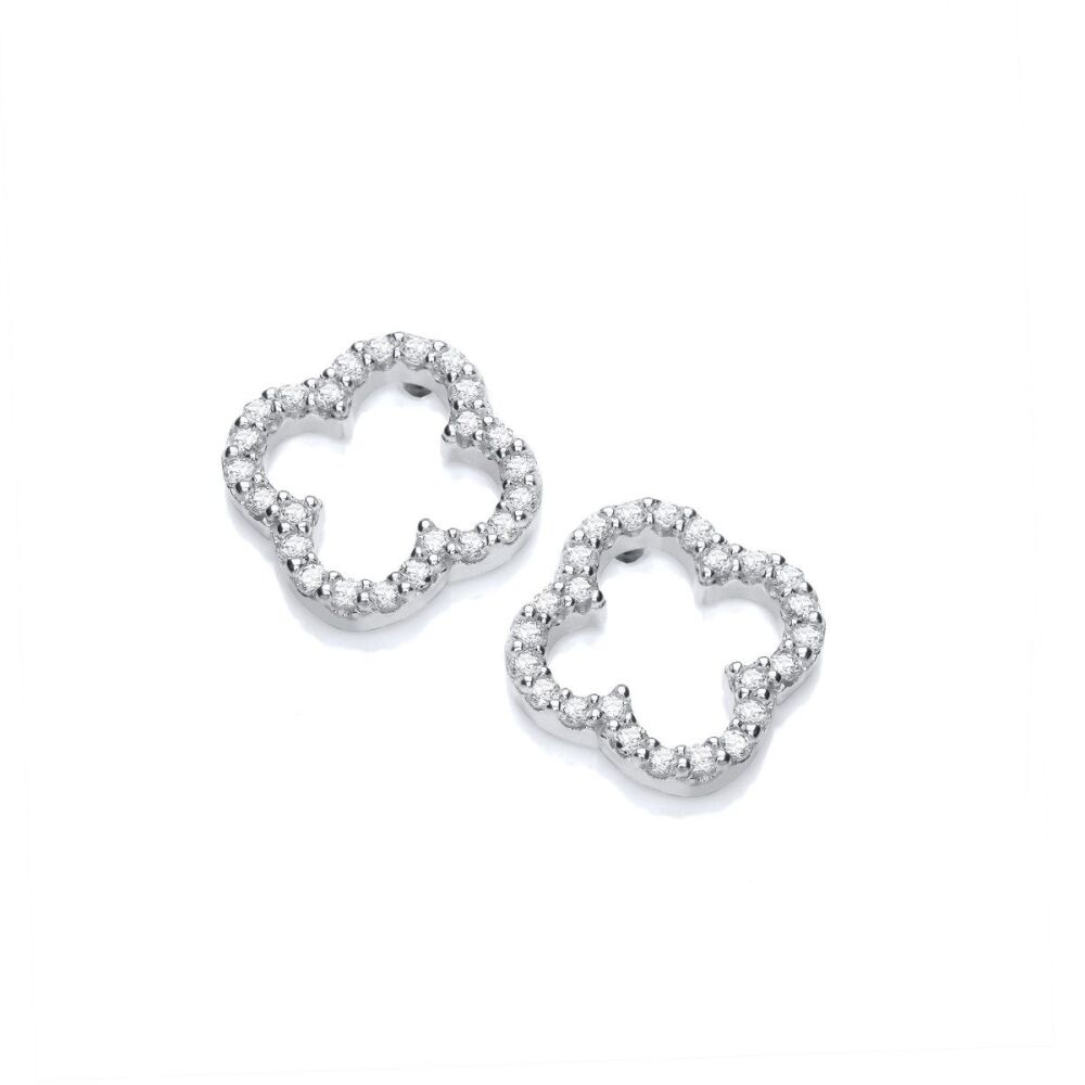 Silver & Cubic Zirconia Open Clover Earrings - Cavendish French