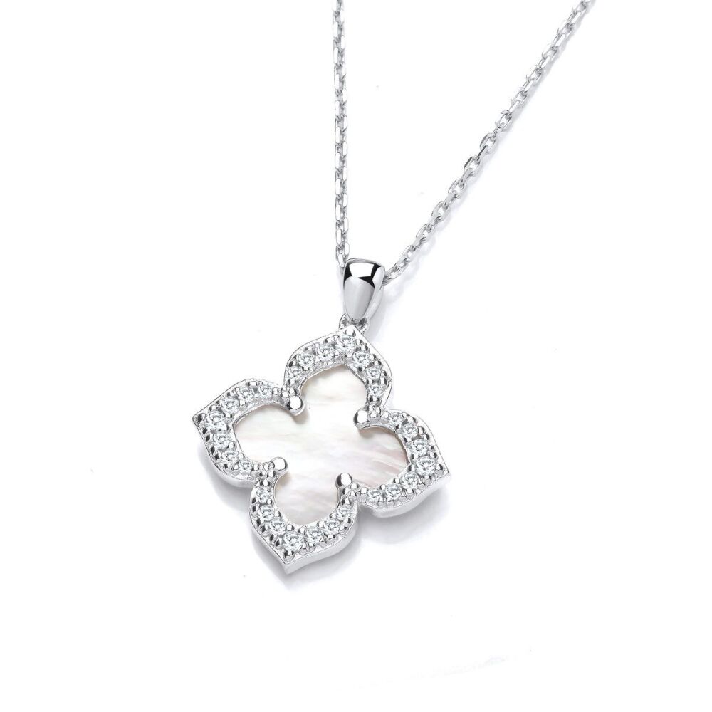Silver & White Mother of Pearl Vintage Style Clover Necklace - Cavendish Fr