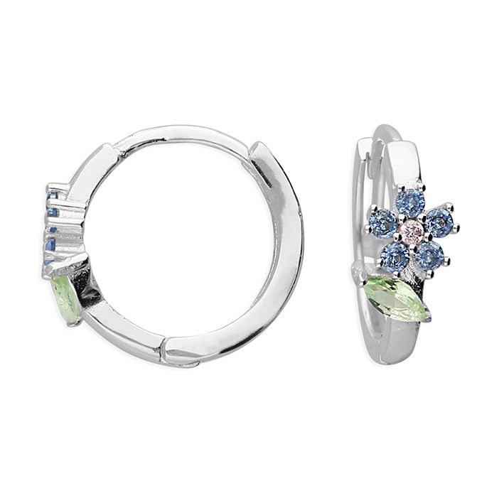 Silver 12mm Flower Huggie Earrings