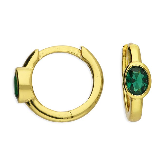 Gold & Emerald CZ Huggie Hoop Earrings