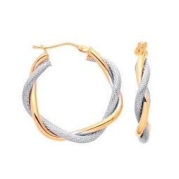 Yellow & White Gold Twisted Hoop Earrings