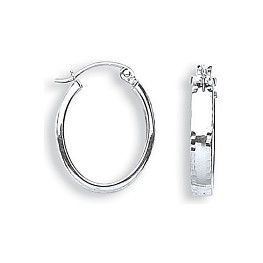 White Gold Diamond Cut Oval Hoop Earrings