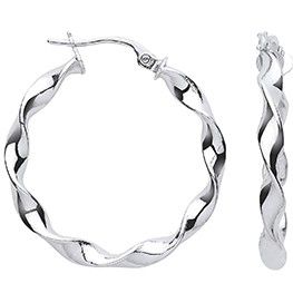 White Gold 25mm Twisted Hoop Earrings