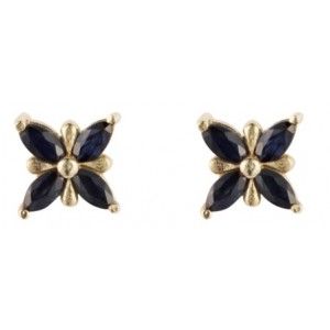 9ct Gold & Sapphire Flower Stud Earrings