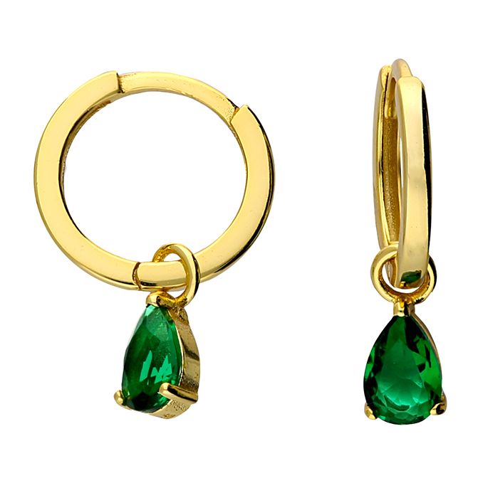 Gold 12mm Emerald CZ Huggie Earrings