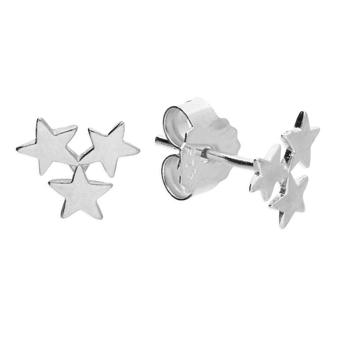 Dainty Silver Triple Star Stud Earrings