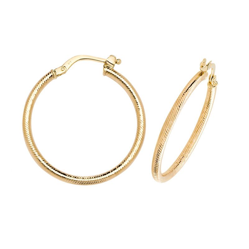 9ct Gold Ribbed 26mm Hoop Earrings